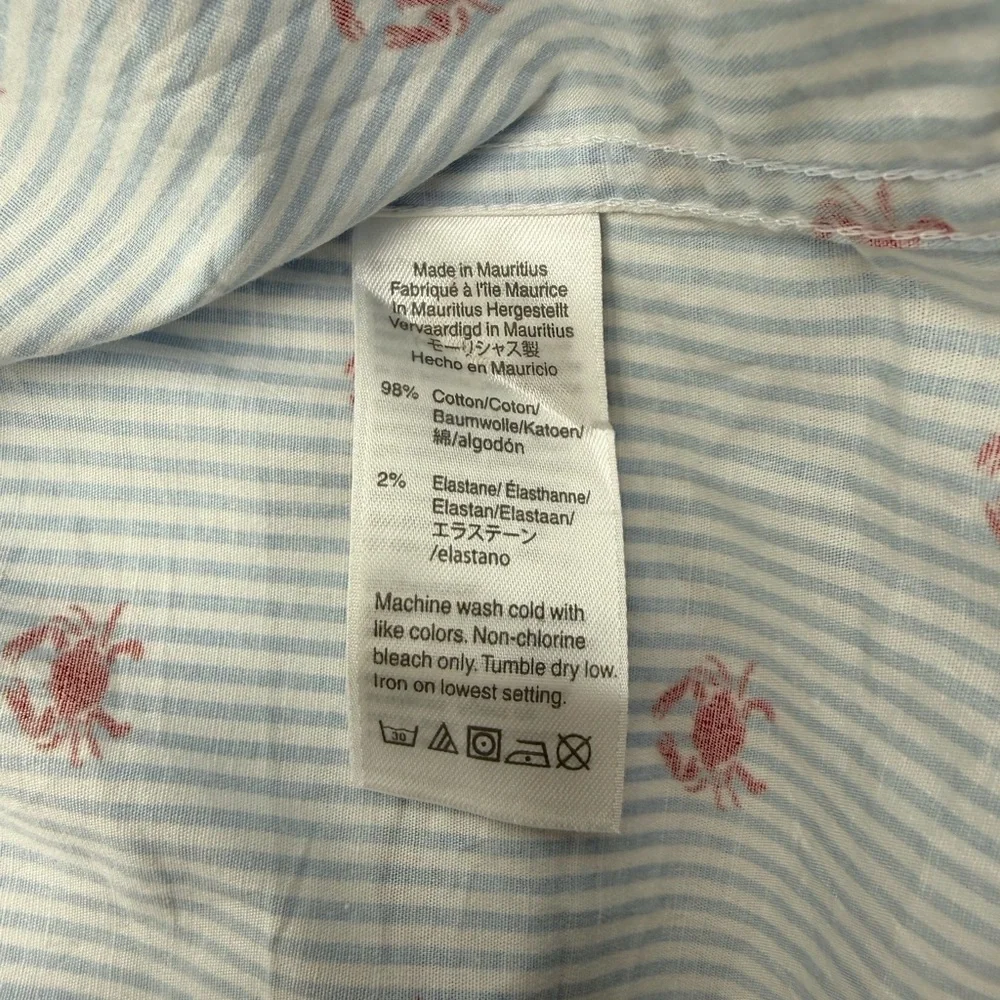 J.Crew Slim Fit XL Blue Stripe Red Crab‎ Nautical Button Down Shirt